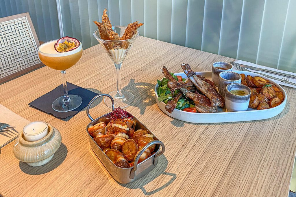 Fried Gambas Lamb Cutlet Patatas Bravas Vaya Tapas
